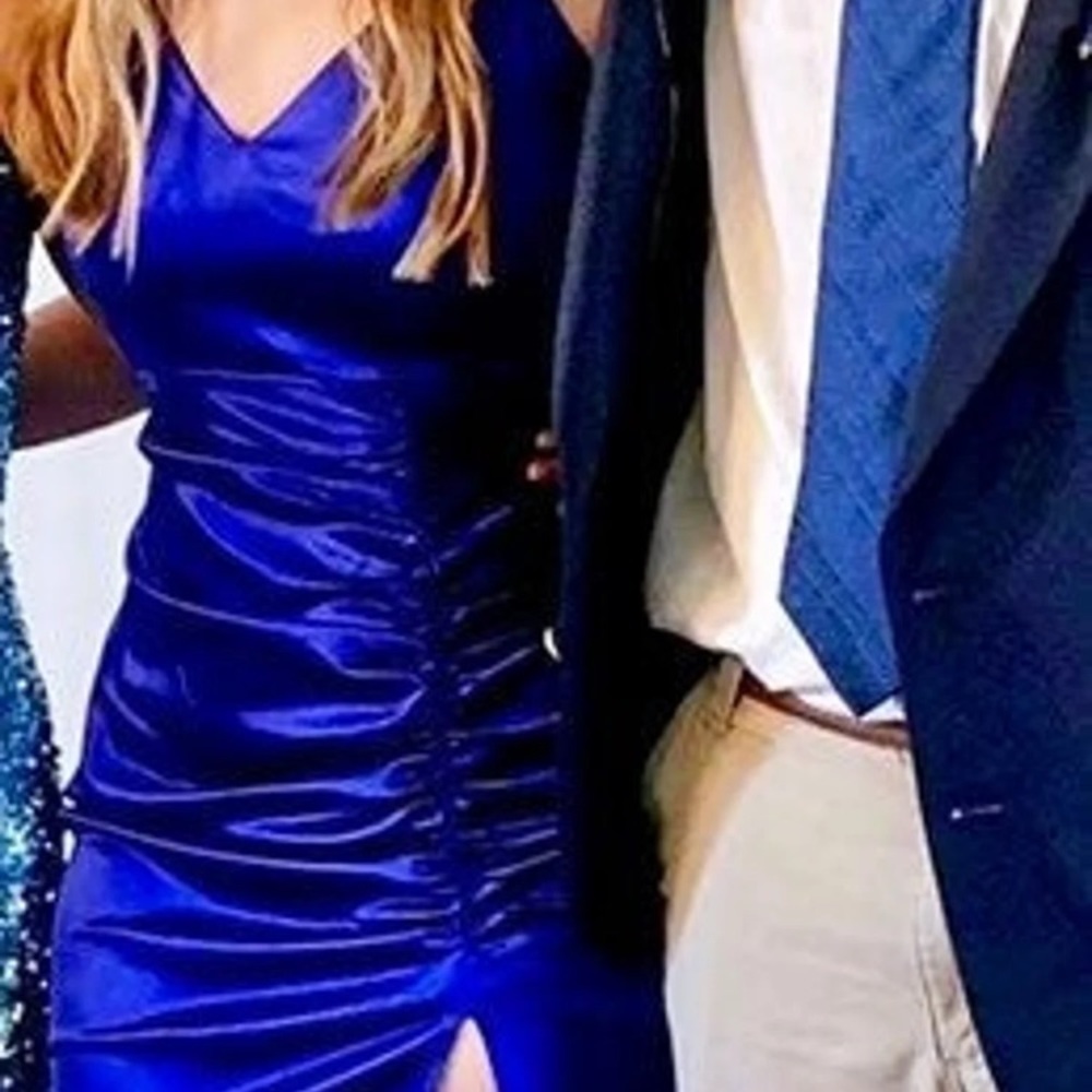 Royal blue satin hoco dress. - Picture 2 of 4